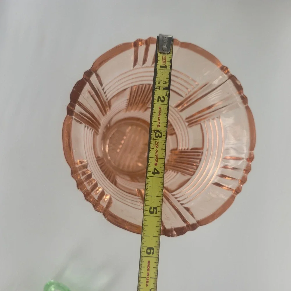 Vintage Pink Depression Glass Vase Art Deco Geometric Prismatic 7 Inch Blush